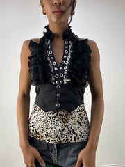MOB WIFE DROP | small leopard print halterneck top with ruffle front detail
