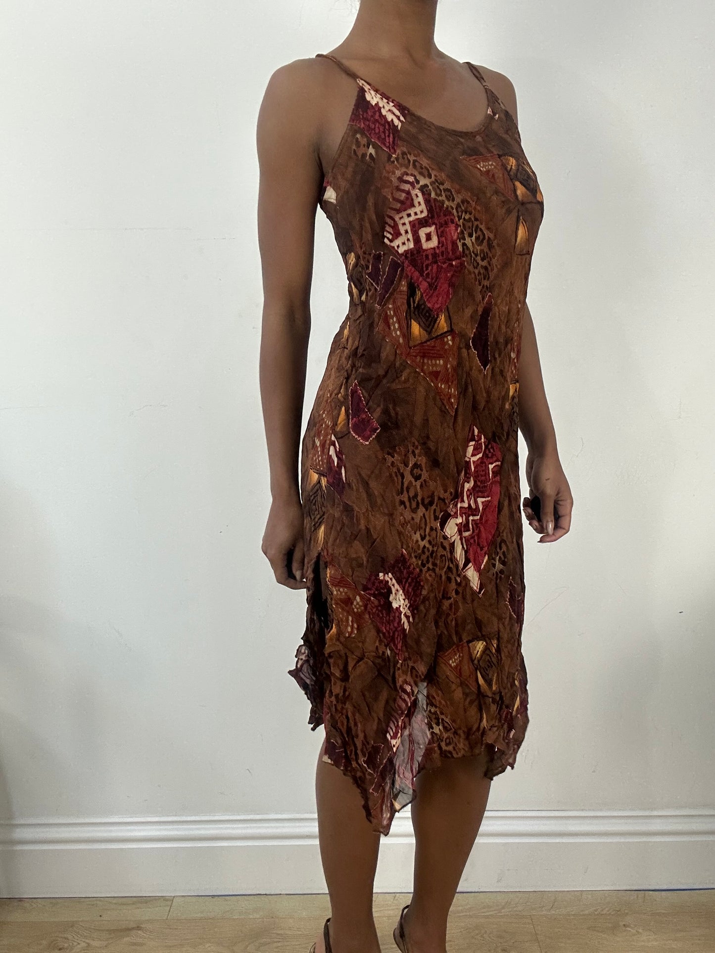 AUTUMN EDIT | medium brown midi dress with mesh overlay