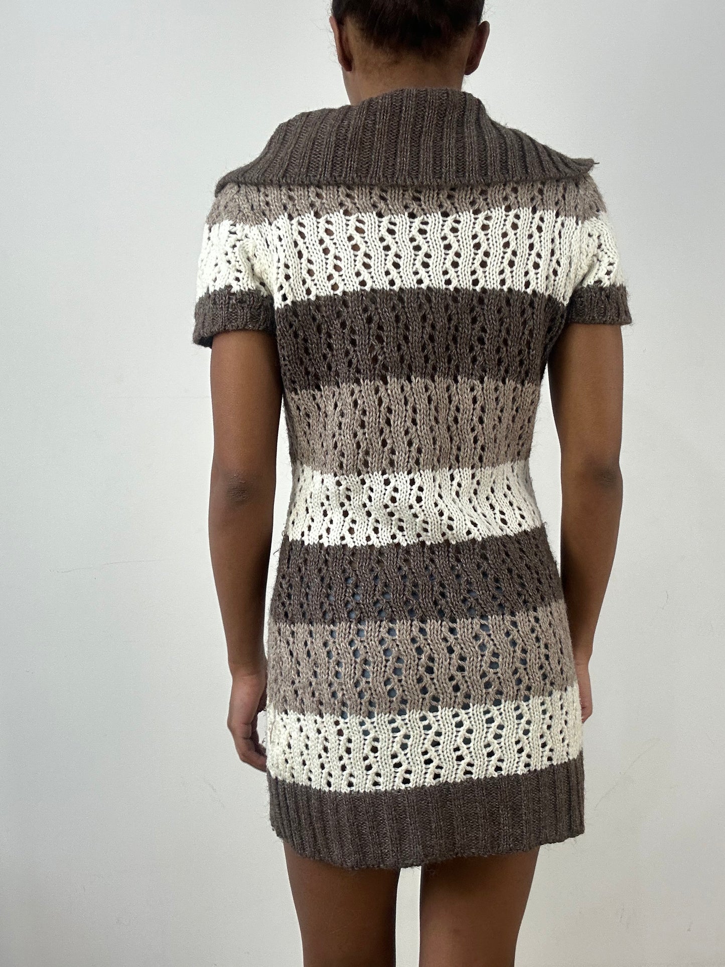 BEST PICKS | small brown knit mini dress with fold over collar