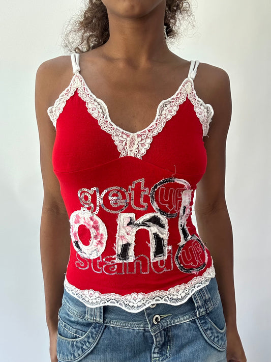 wag drop | small red lace trim cami top