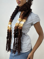 BEST PICKS | brown and yellow crochet scarf with tassel detail