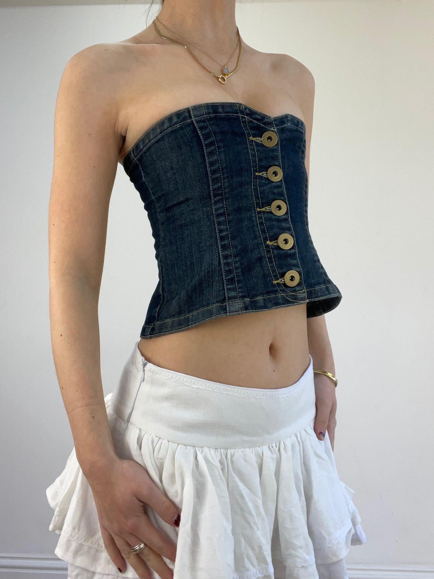 vintage edit seventeen | xxs dark wash denim bandeau top