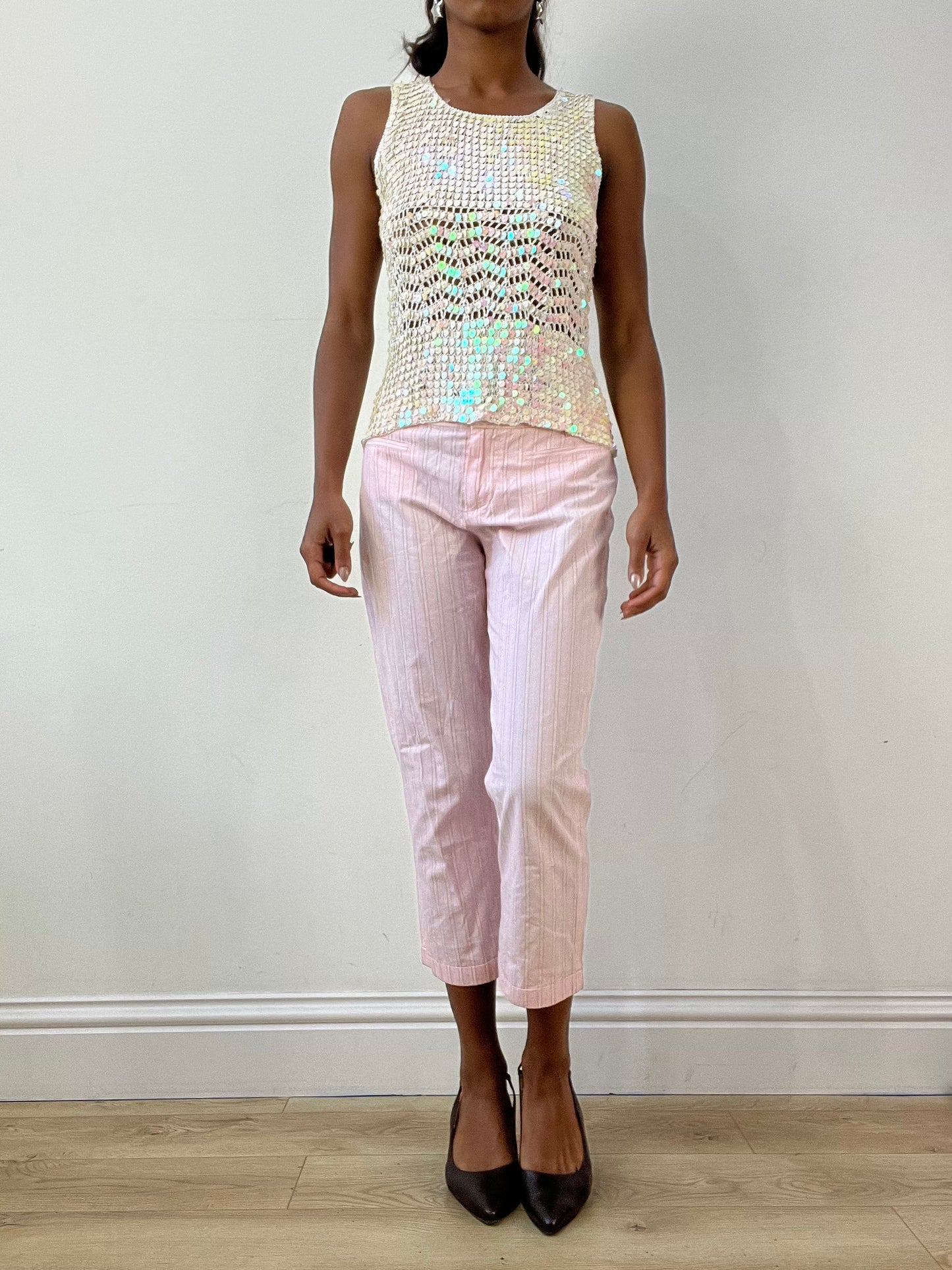 BEST PICKS | small white sequin crochet cami top