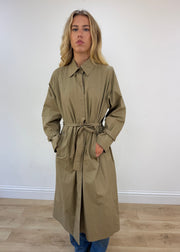 large beige trench coat