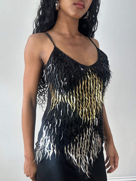 vintage edit twenty-three | small black and gold sequin cami top