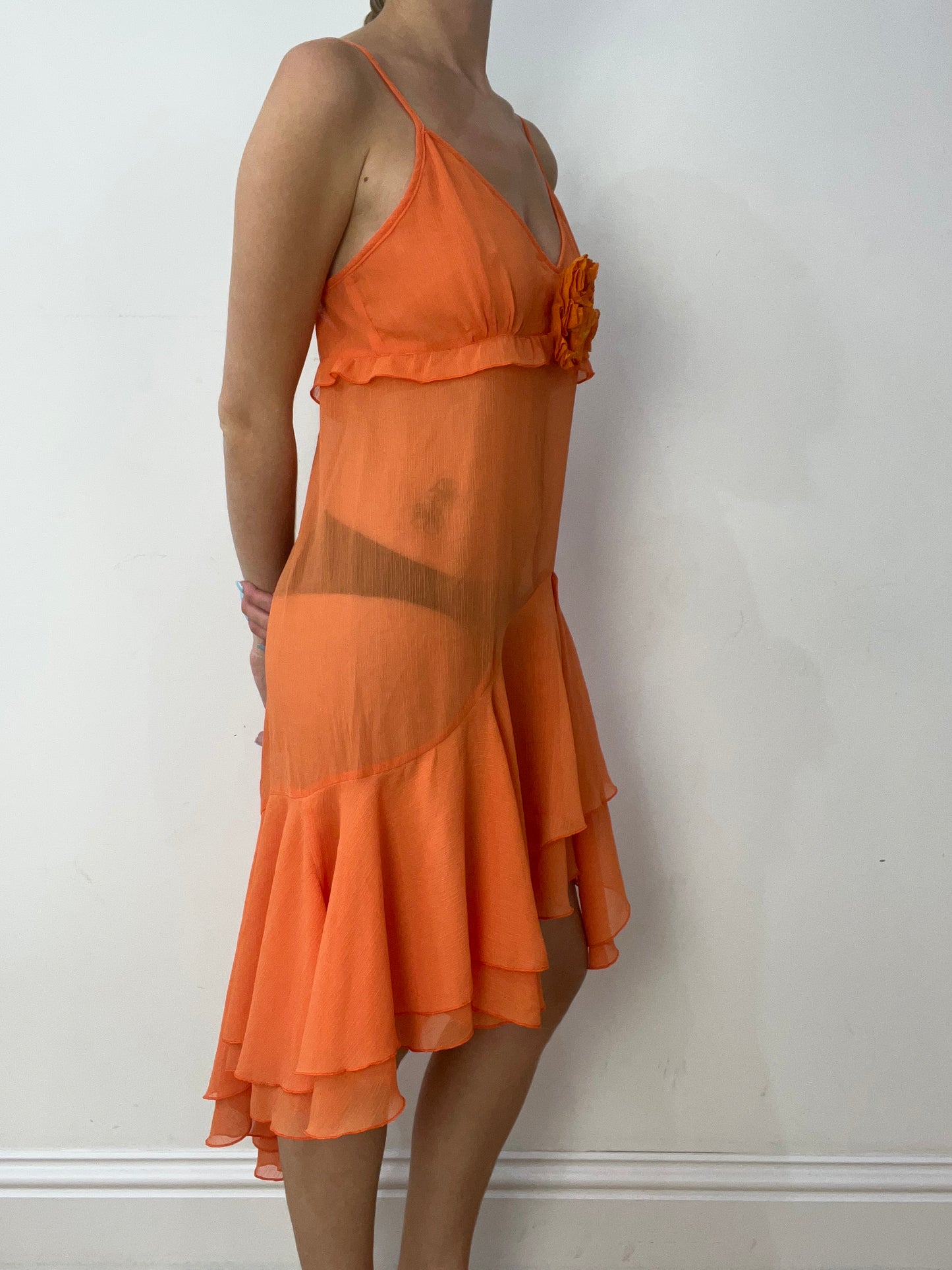 vintage edit thirty | medium orange semi sheer dress