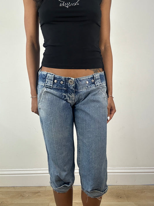 vintage edit eighteen | medium blue diesel denim cropped jeans / capris