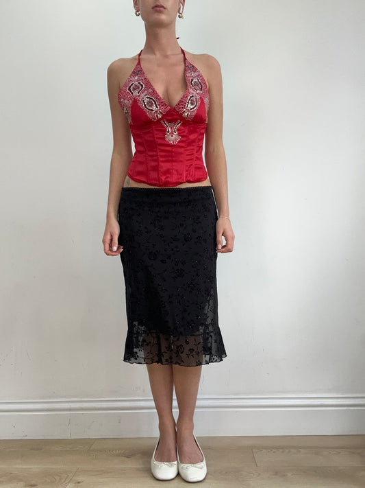 vintage edit twenty-two | medium red corset style top with sequin detail