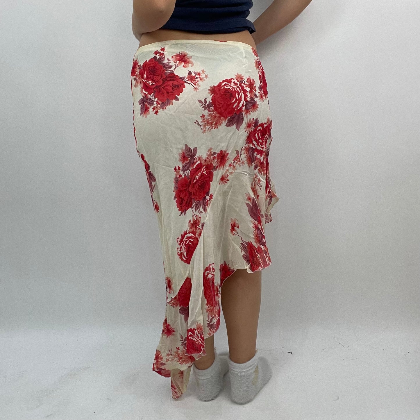 BEST PICKS | small cream and red floral asymmetric skirt