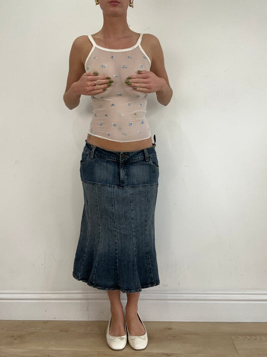 vintage edit nineteen | large mid wash midi denim skirt