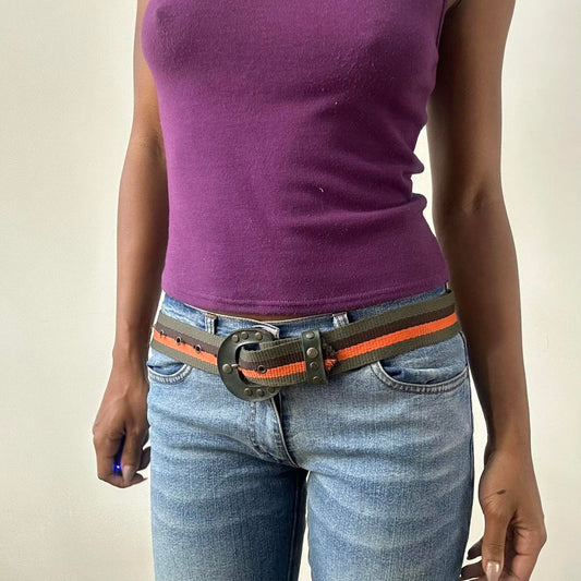 ⭐️💻 | one size khaki and orange nylon belt with studded buckle