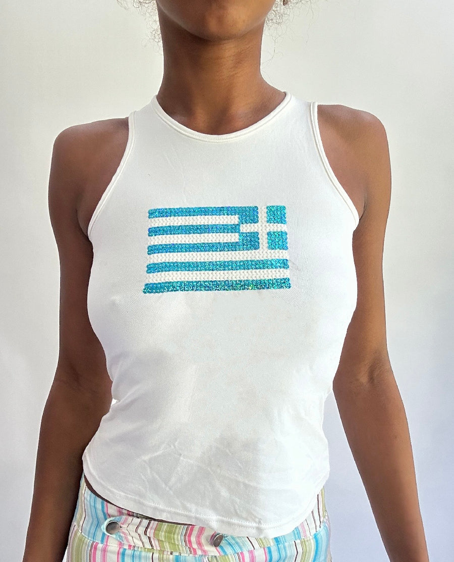 olivia rodrigo drop | Extra Pequeno Branco Sequin Flag Tank Vestido Superior Mulheres