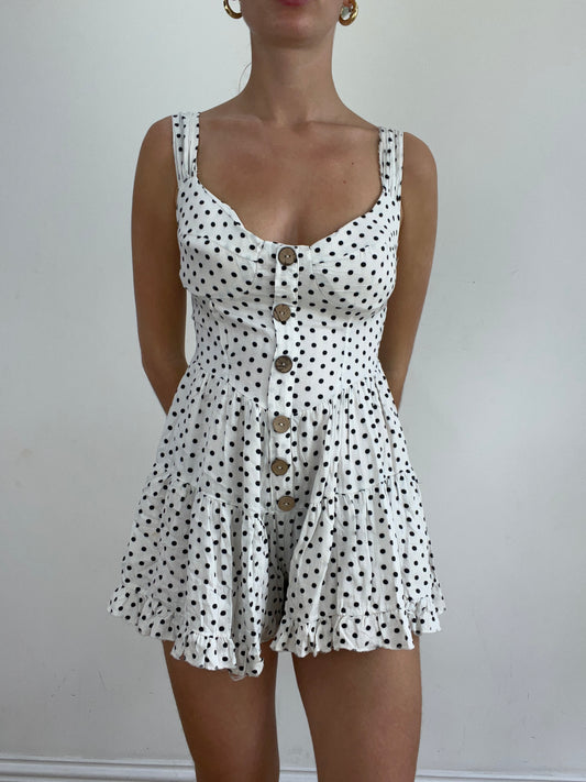 💚vintage edit twenty eight | small white button down dress with polka dot print