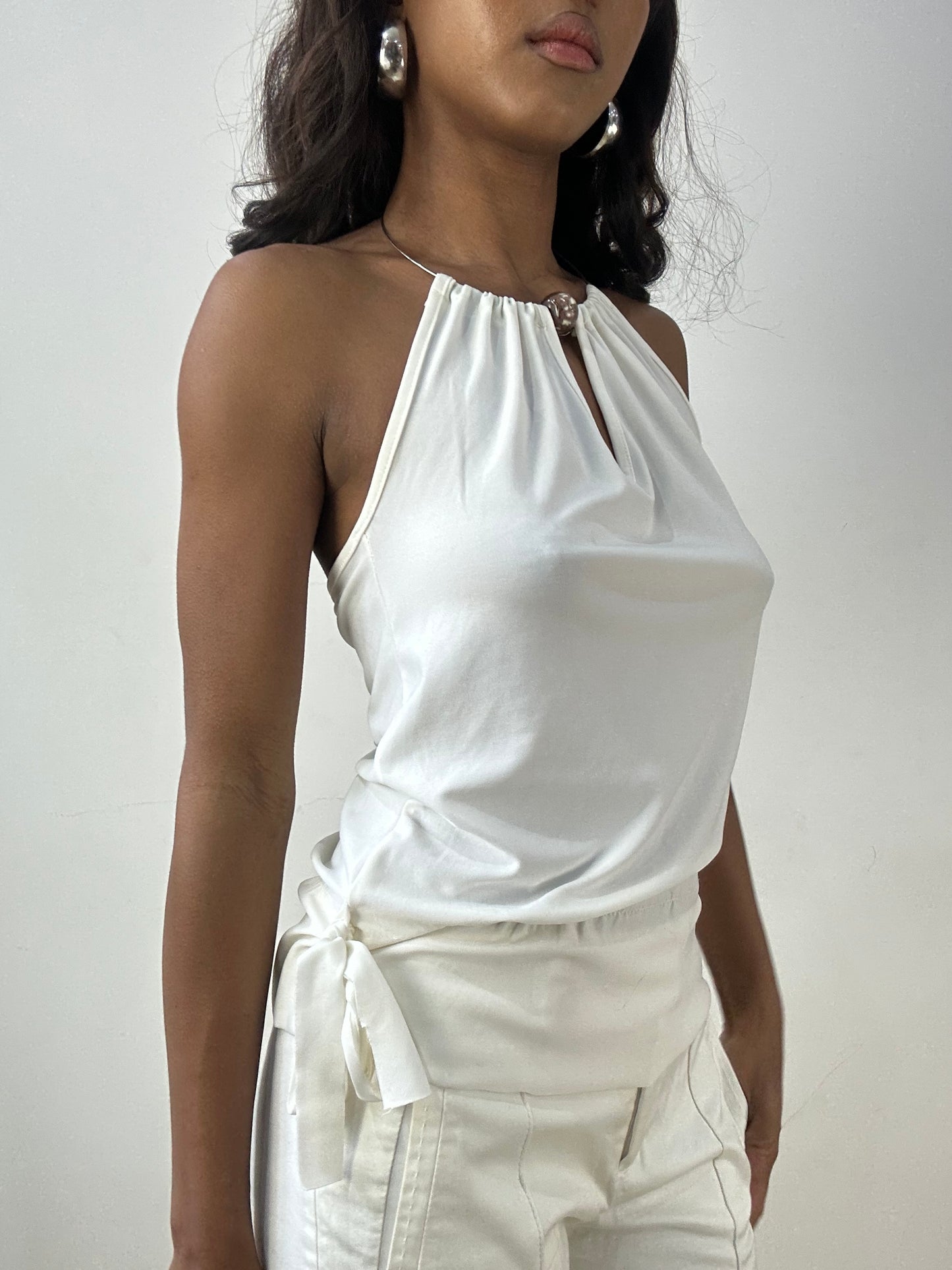 BEST PICKS | small white halterneck top with metal hoop detail