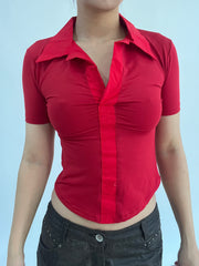 ‼️ | small red collar detail shirt