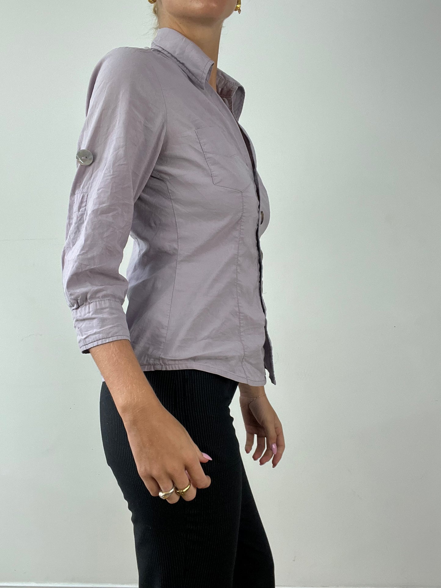 OFFICE GIRLIE | medium lilac shirt with 3/4 length sleeves