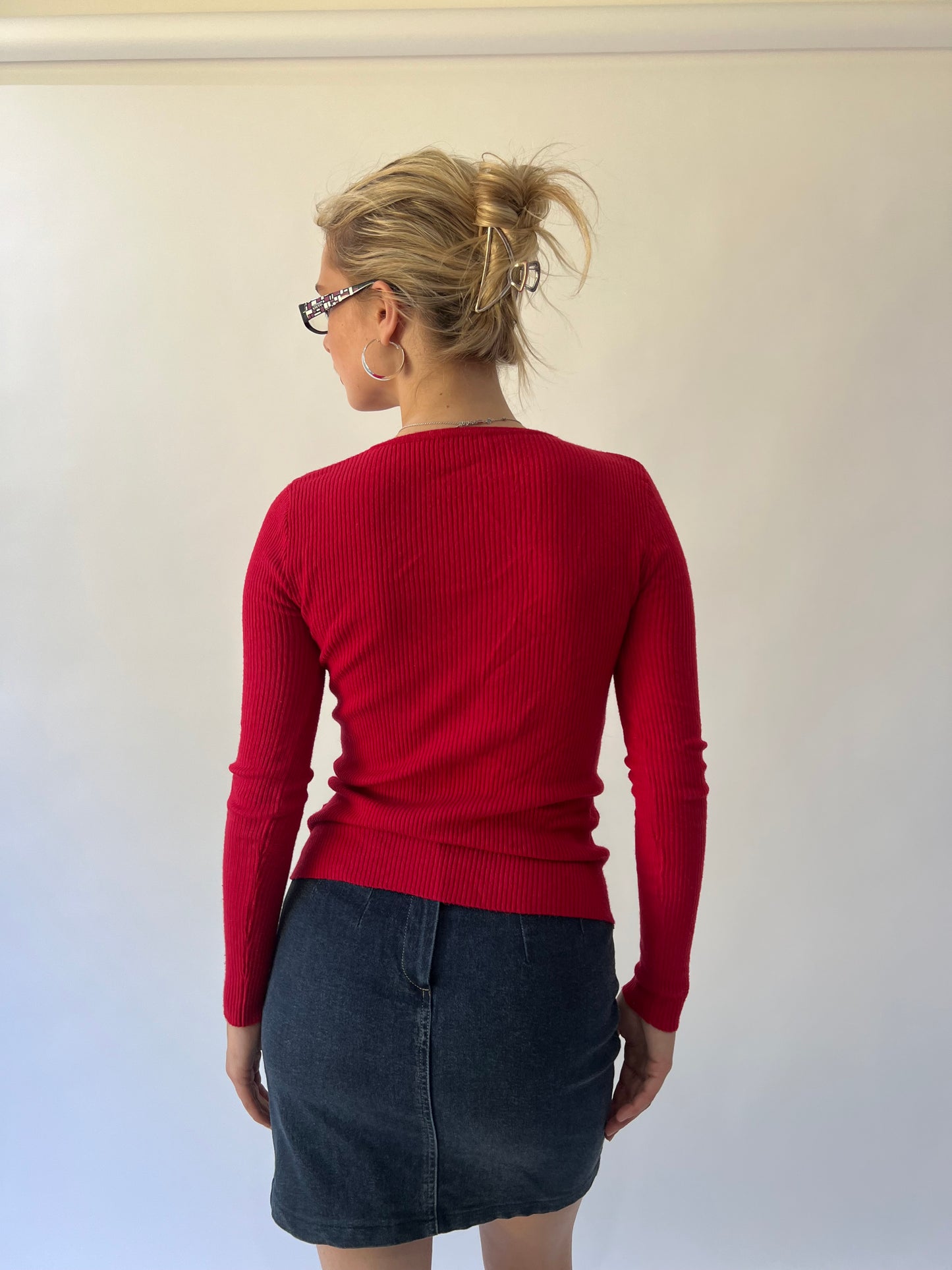 back to school drop | medium red ribbed long sleeve top