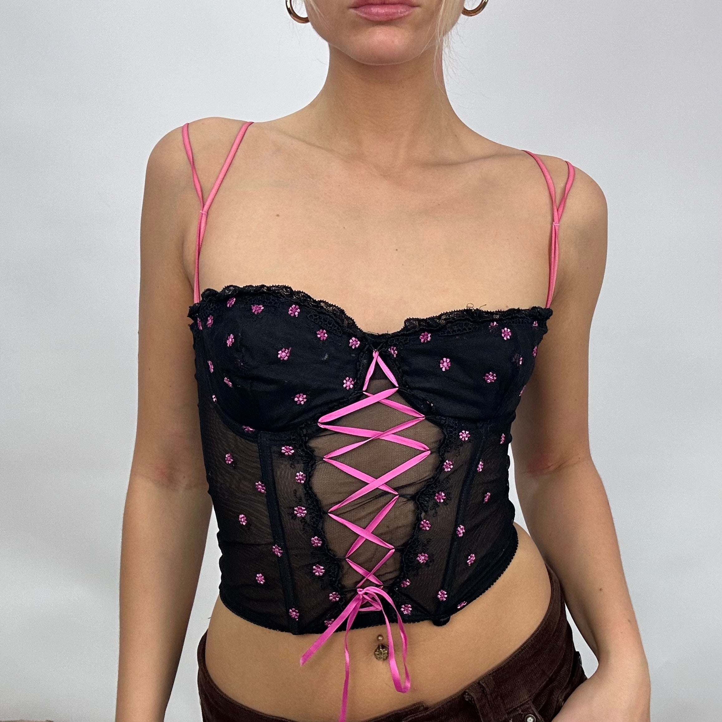 💻 SUMMER 'IT GIRL' DROP  xs black lace up front corset with purple pi –  remass