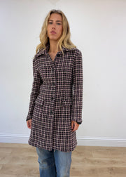 medium purple tweed trench coat