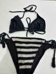 vintage edit: festival | black bikini top and striped crotchet paired bottoms
