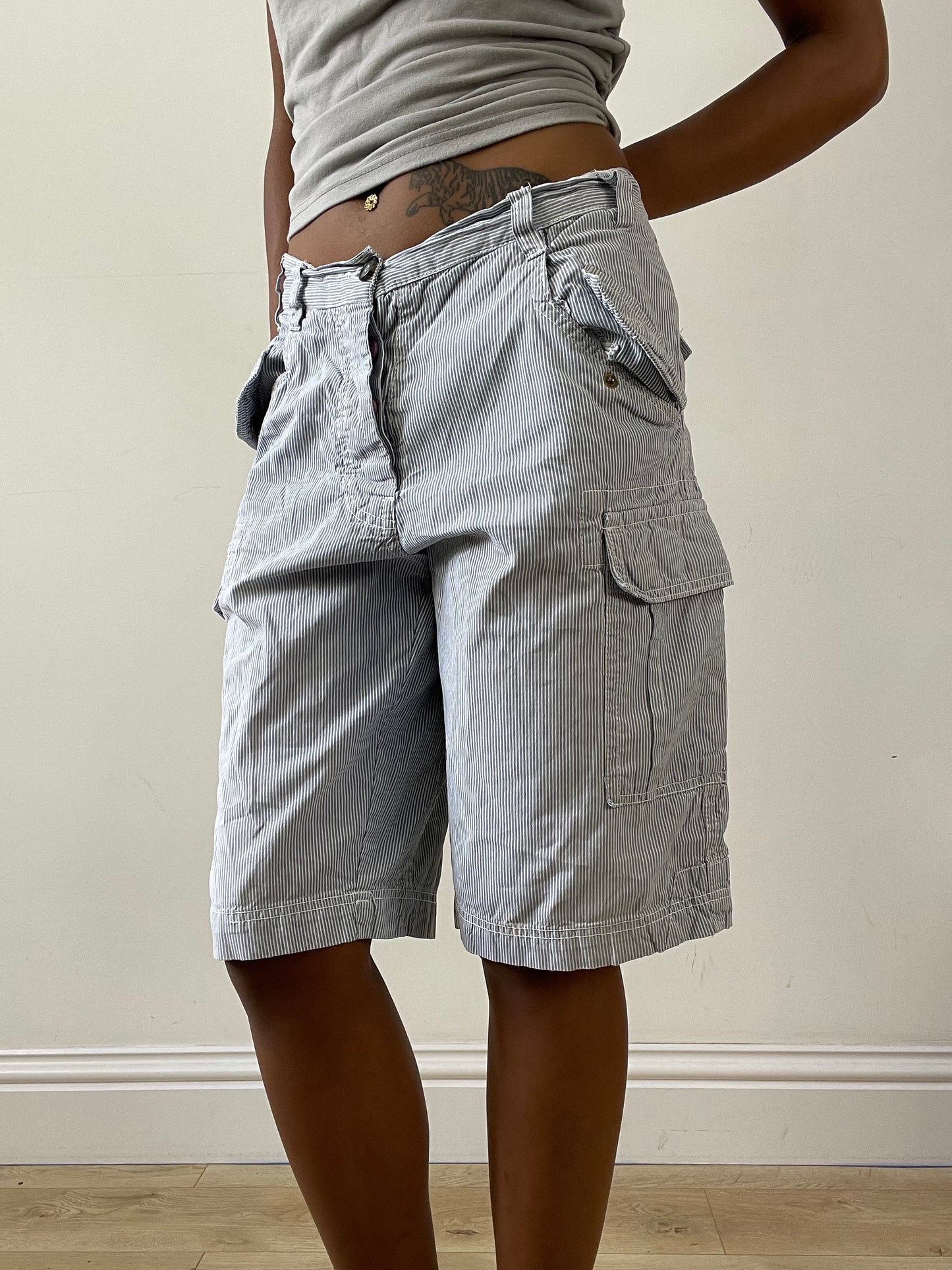 vintage edit twenty-nine | medium white and blue pinstripe shorts