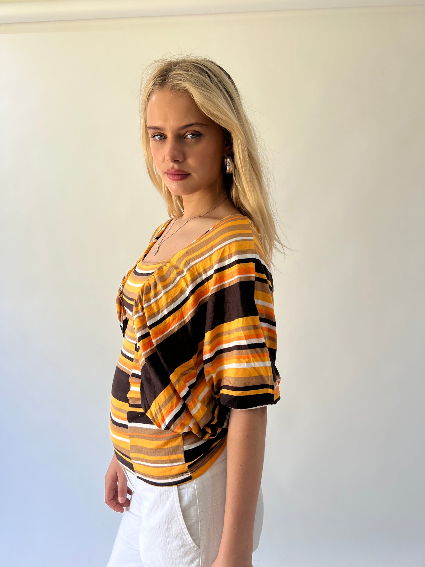 back to school drop | small orange old label zara top with flowy sleeves