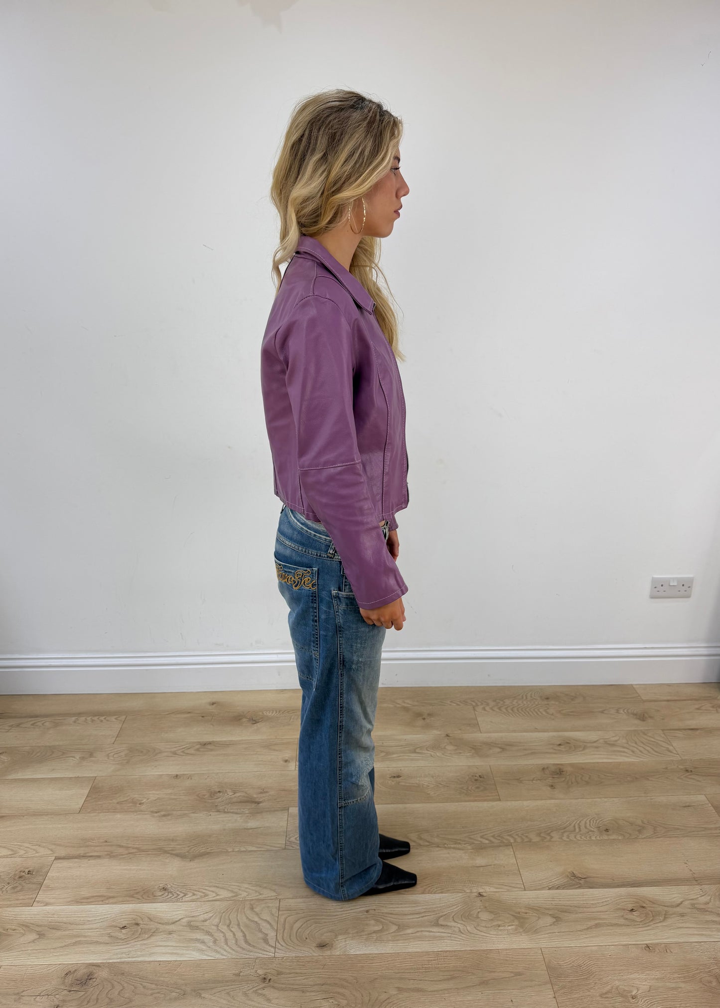 medium purple faux leather jacket