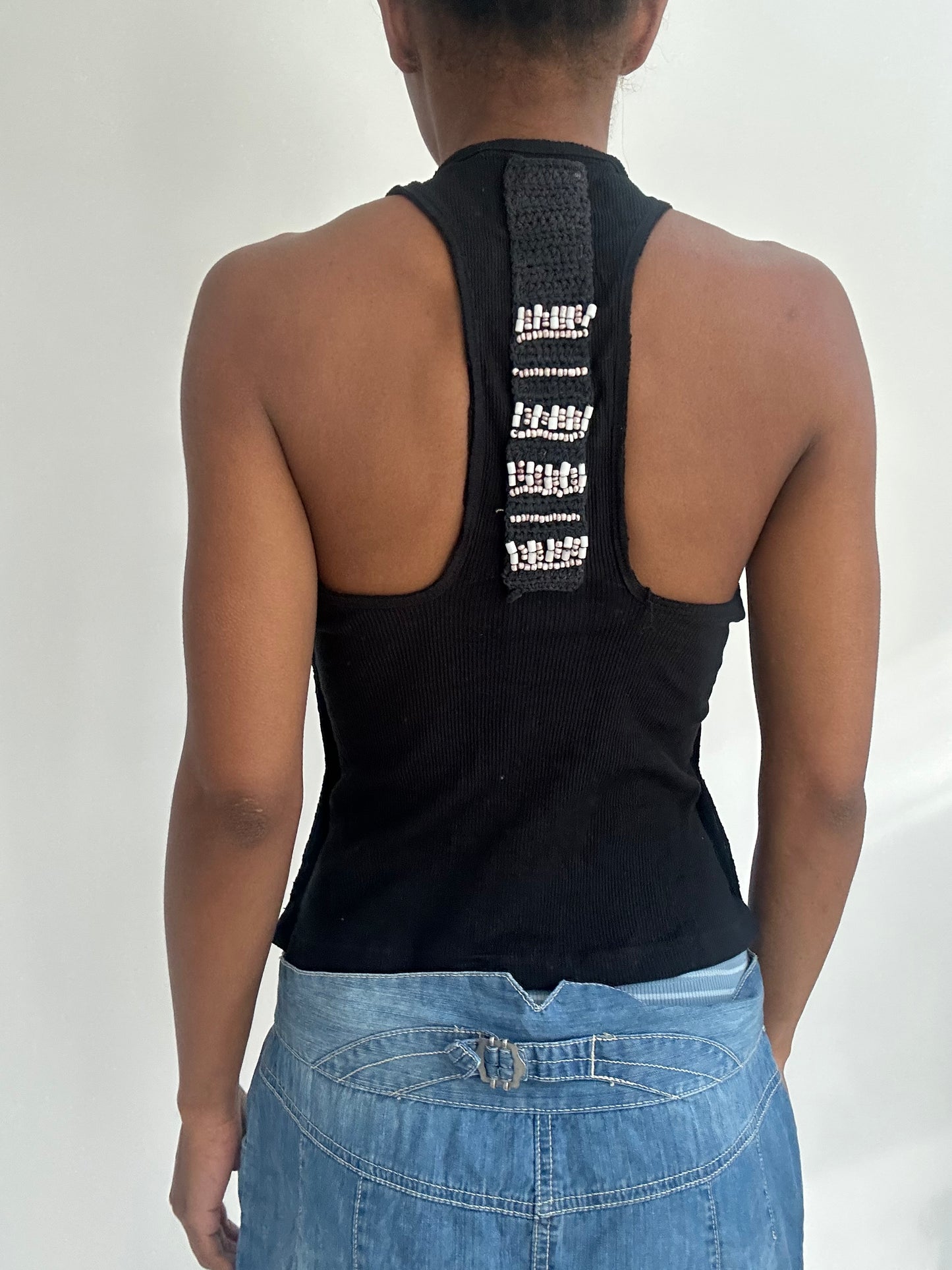 ‼️ | medium black racer back top with beading details