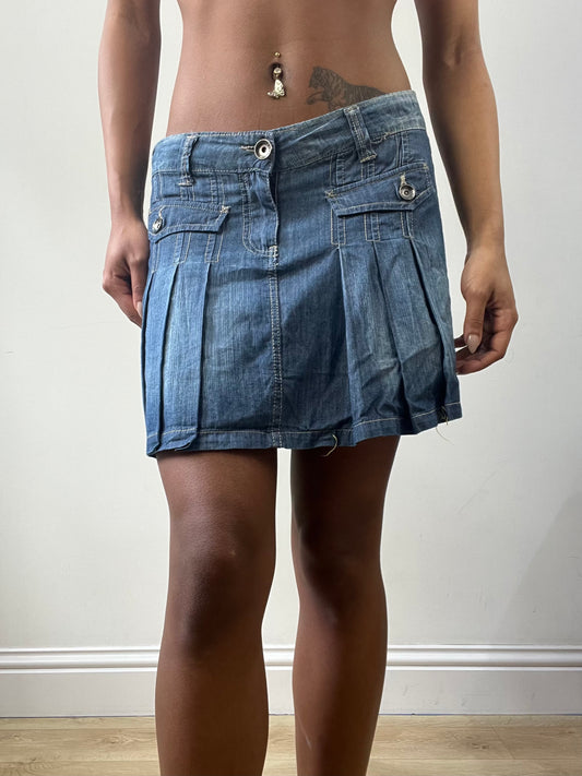 easter edit | small blue denim pleated mini skirt