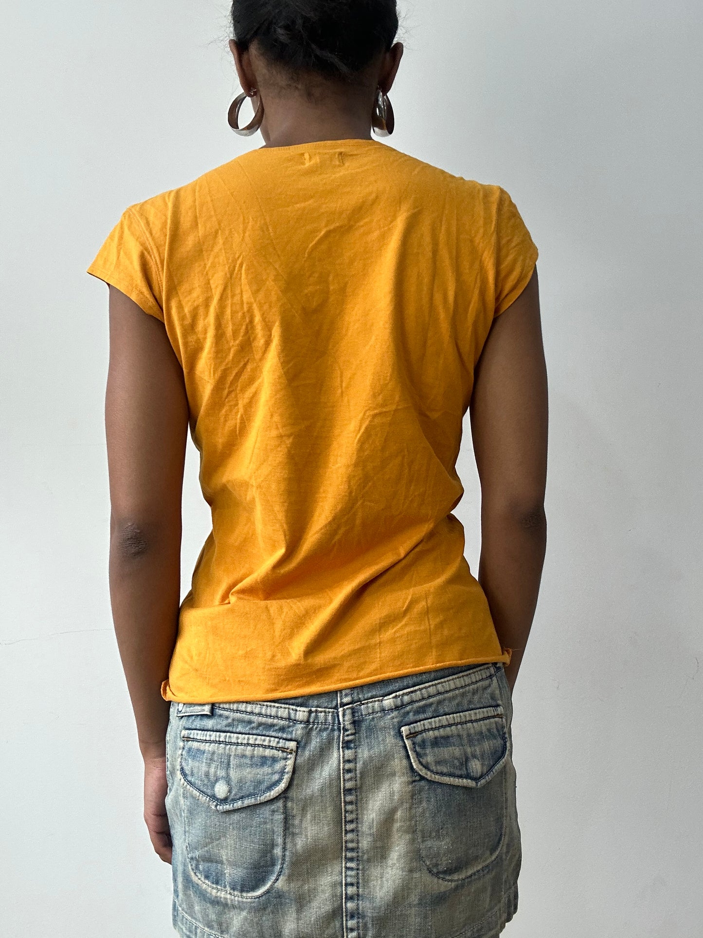 midsummer edit | small orange short sleeve top with sequin embellishment