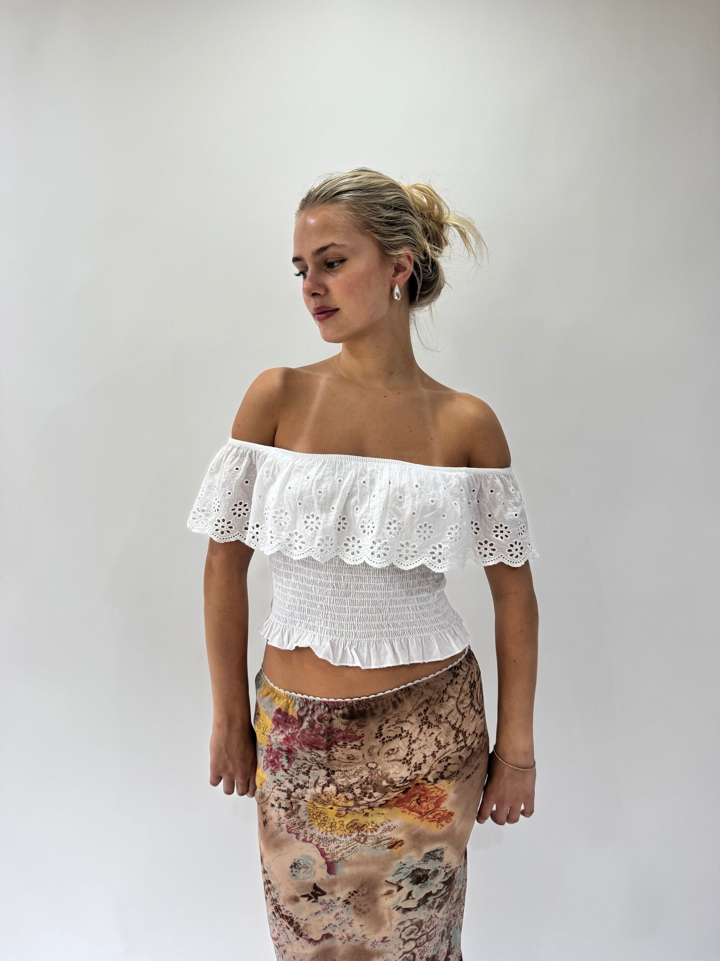 french summer drop | small white off shoulder cropped top