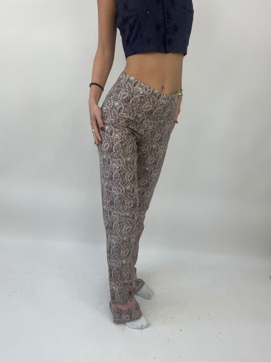 COASTAL COWGIRL DROP | extra small pink and brown paisley flared trousers
