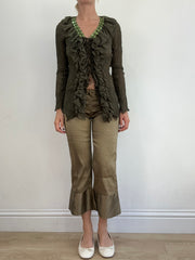 summer edit | medium green semi sheer mesh shirt with ruffle detail