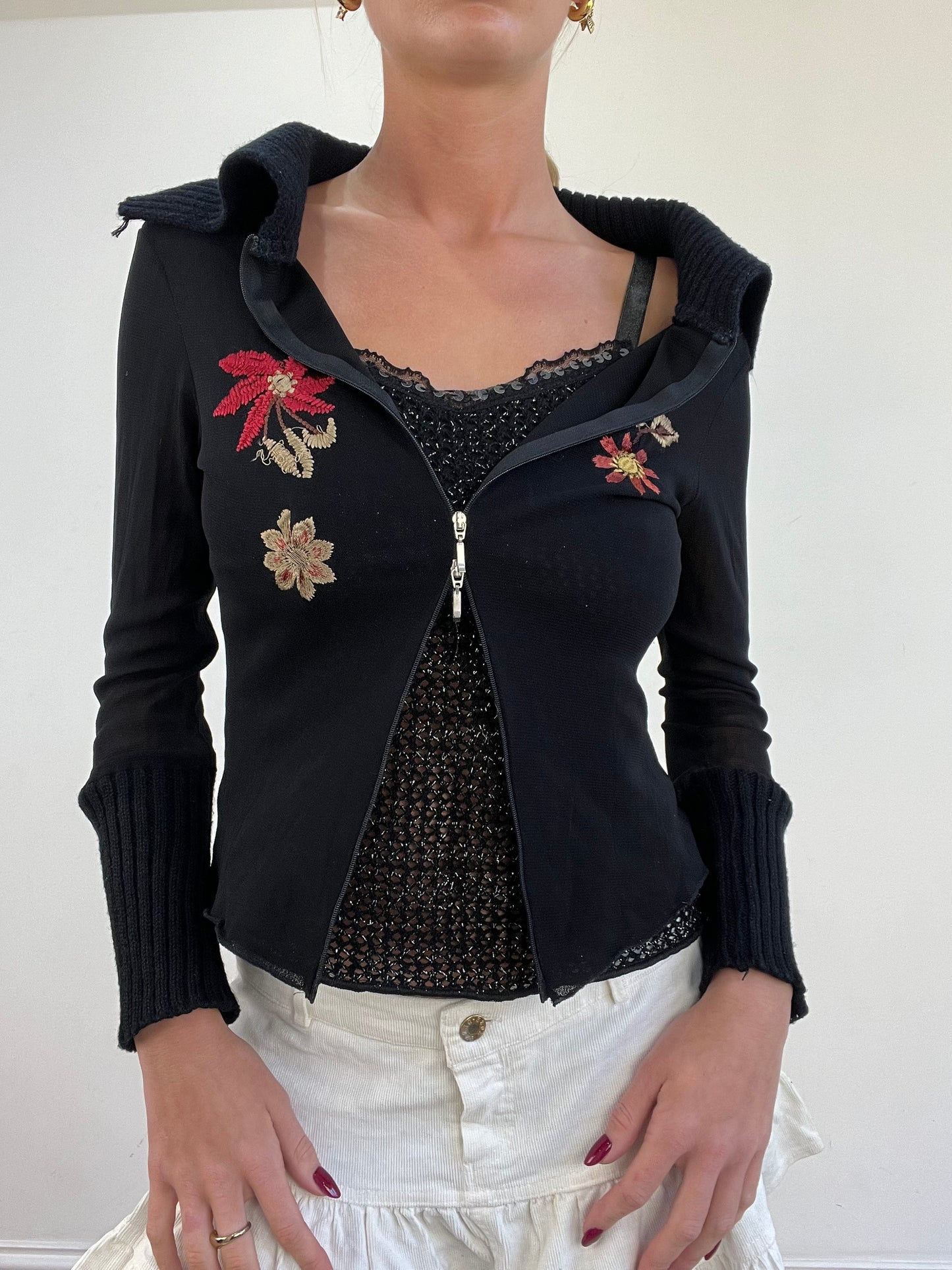 vintage edit thirteen | medium black semi sheer dual zip jumper