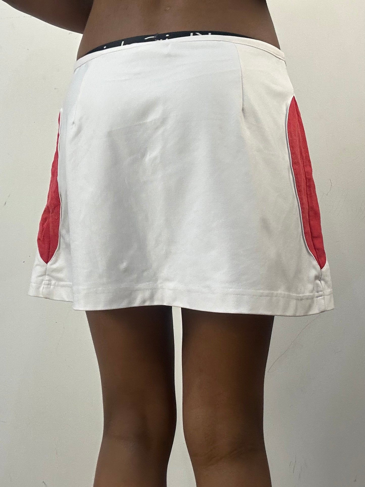 athleisure edit | small white sports mini skirt with red detailing