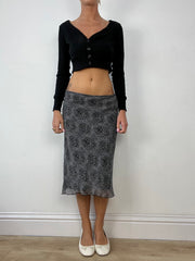 💻 LIBRARIAN CORE | small black mesh midi skirt with abstract print