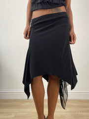 vintage edit: halloween | small black asymmetric midi skirt with lace detail