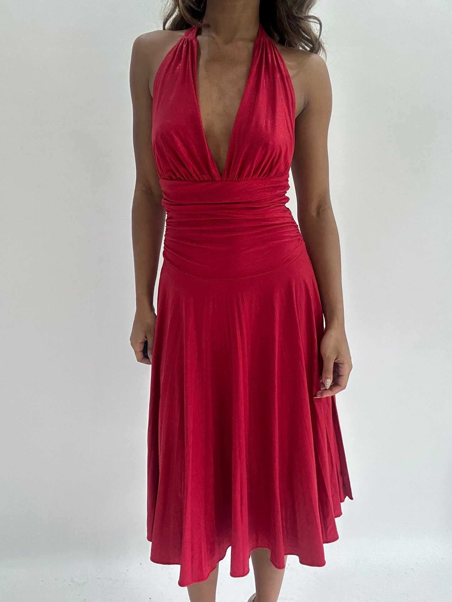 wedding guest drop | extra small/small red halterneck midi dress