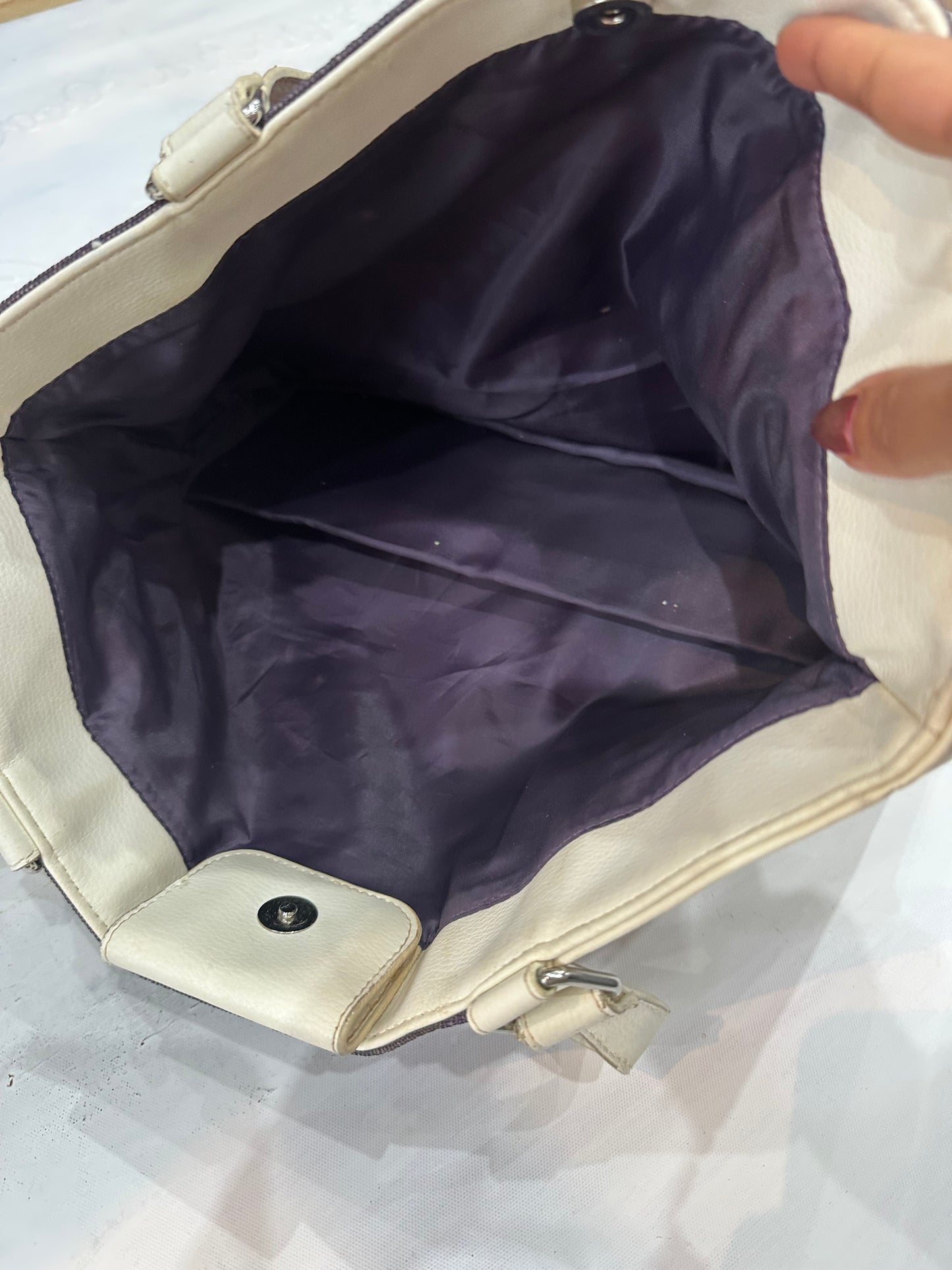 vintage edit thirty-four | white faux leather and denim shoulder bag