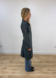 small blue denim trench coat
