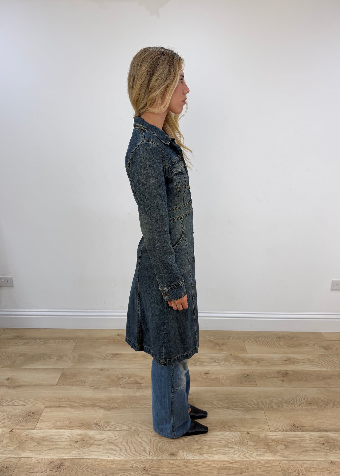 small blue denim trench coat