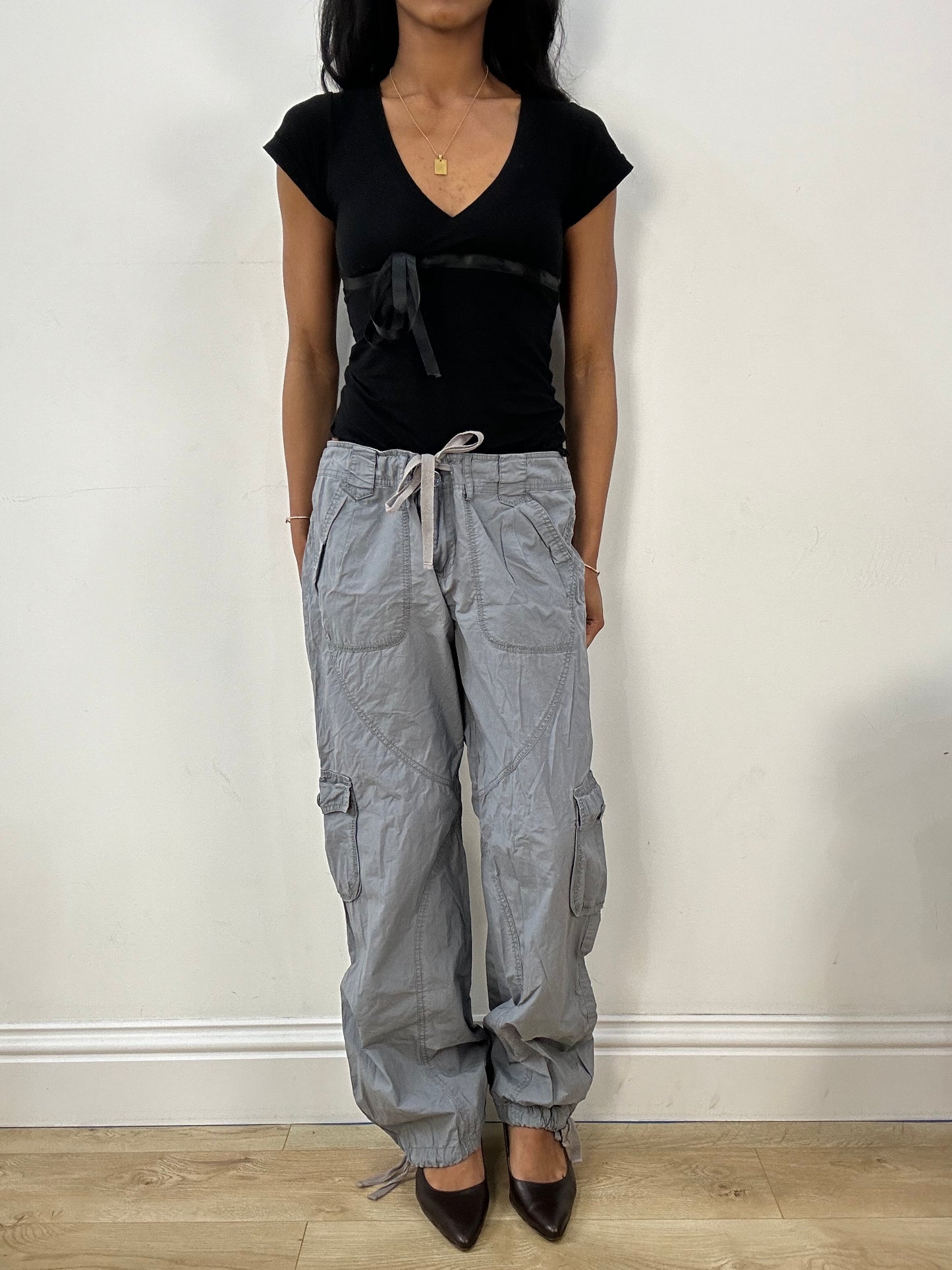BEST PICKS | medium grey cargo trousers with built in tie up waist