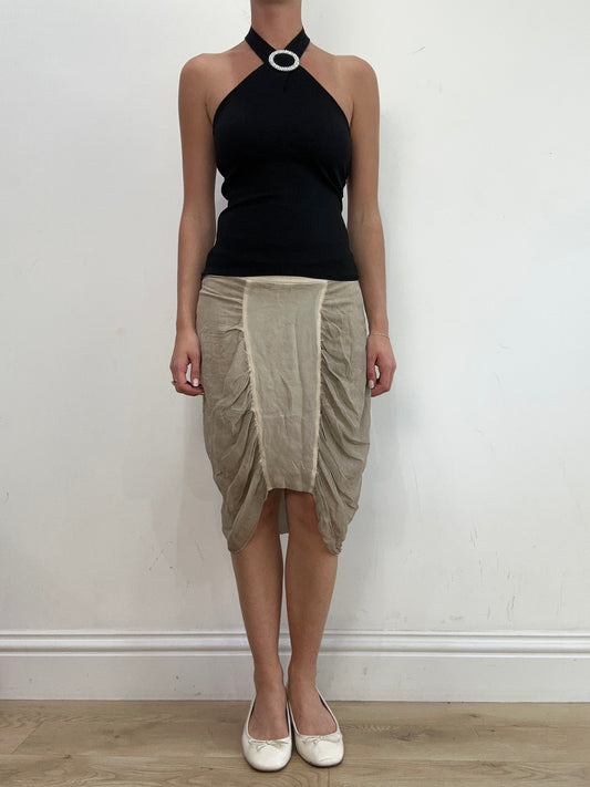 vintage edit: wedding guest | small beige midi skirt with ruching detail