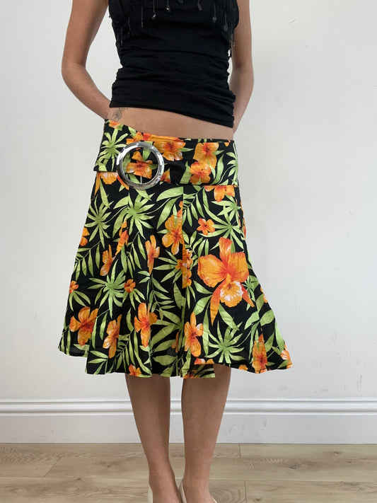 BEST PICKS | medium black green and orange floral midi skirt