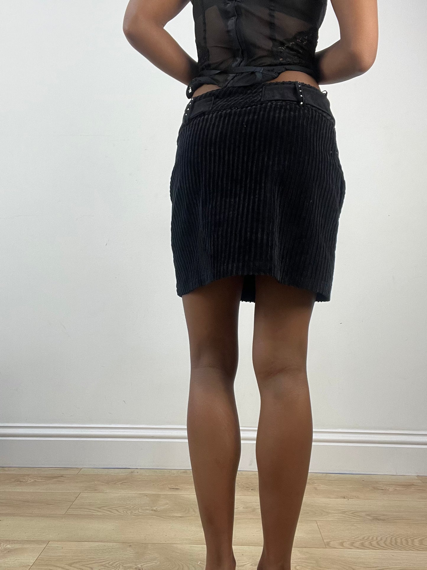 vintage edit: indie sleaze | small black corduroy style mini skirt