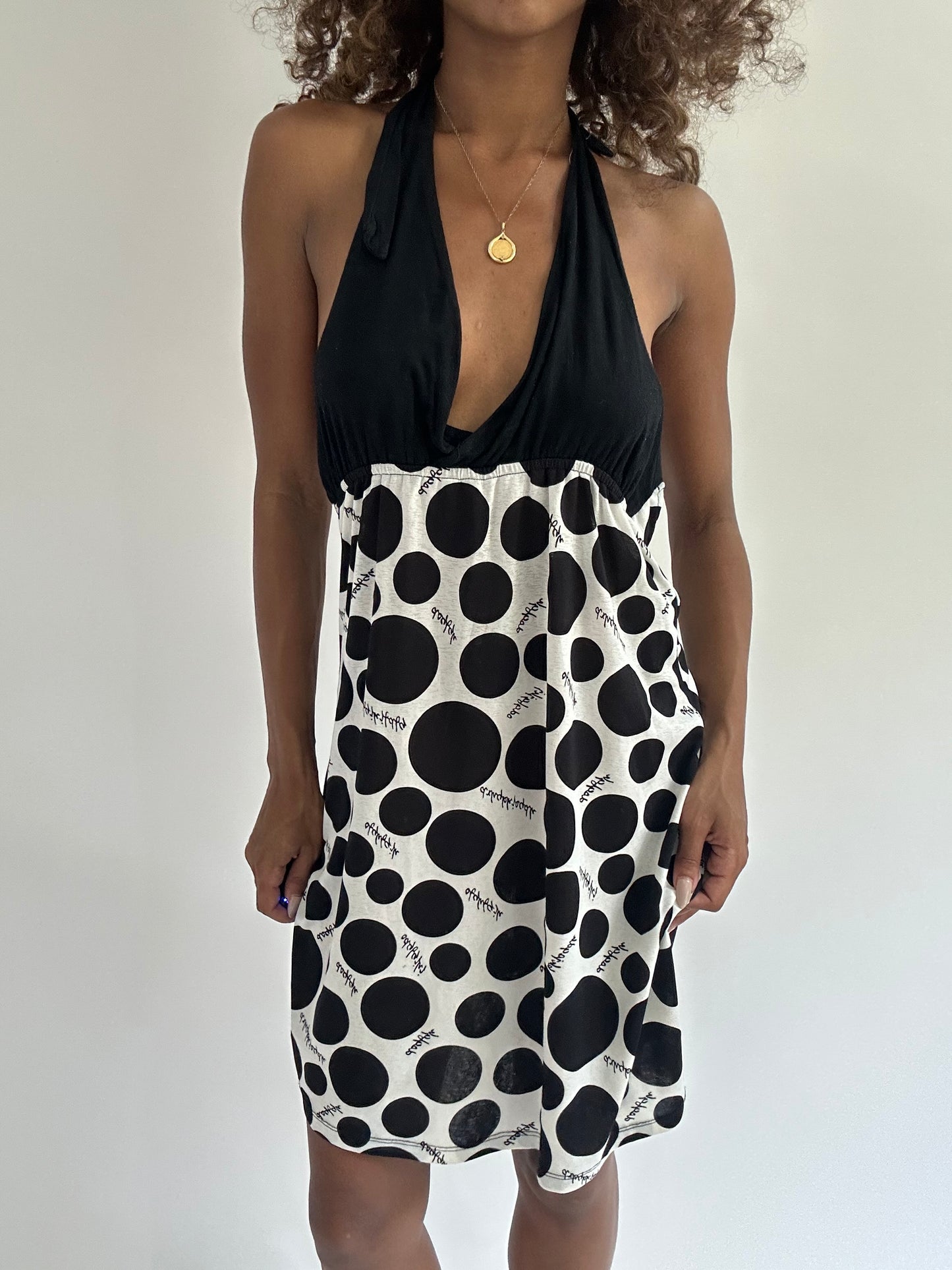euro trash | small black and white halter neck spotted dress