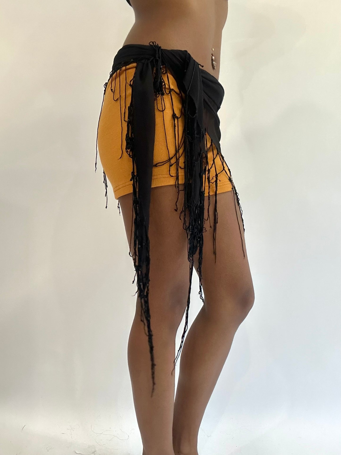 beach drop | one size black tassel sheer wrap mini skirt