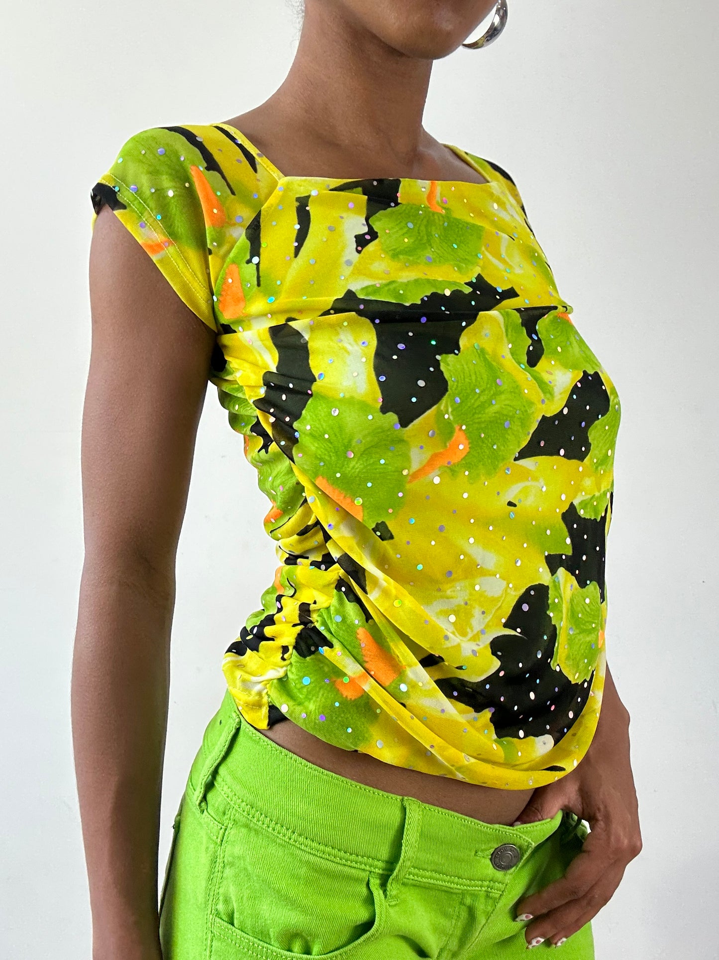 vintage edit twenty-seven | small green and yellow floral top with iridescent details