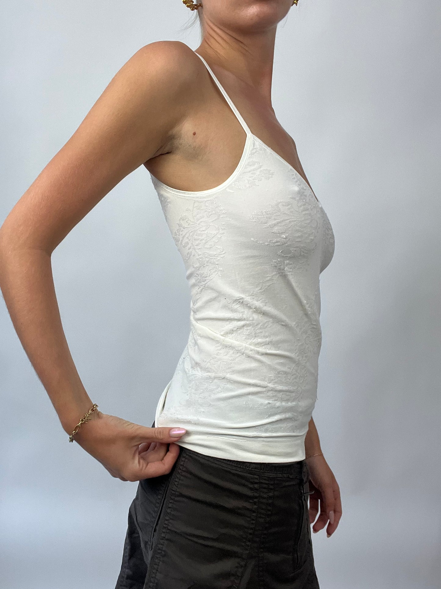 BRAT GIRL SUMMER DROP | small white cami with floral pattern all over
