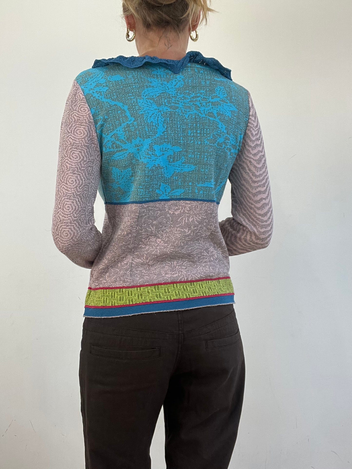 vintage edit eleven | medium blue and purple patchwork style cardigan
